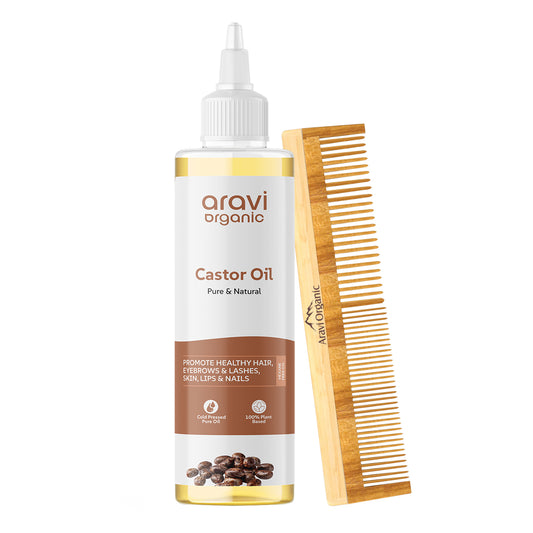100% Pure Cold Pressed Castor Oil And Neem Wooden Comb