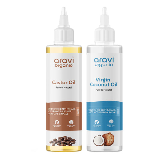 100% Pure Cold Pressed Coconut Oil And Castor Oil For Healthy Hair Growth