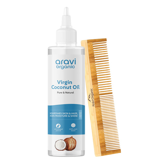 100% Pure Cold Pressed Cocount Oil And Neem Wooden Comb For Healthy Hair and Skin