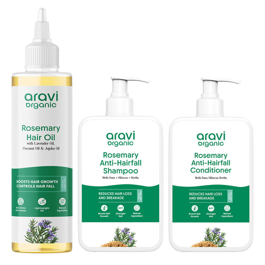 Rosemary Hair Care Combo – Rosemary Lavender Hair Oil (200ml) + Rosemary Shampoo (200ml) + Rosemary Conditioner (200ml)