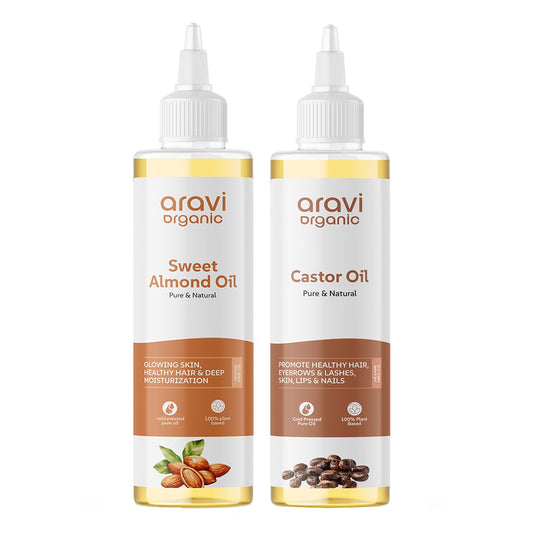 100% Pure Cold Pressed Almond Oil And Castor Oil For Healthy Hair Growth