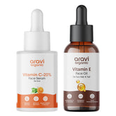 20% Vitamin C face serum and pure Vitamin E face oil combo for face brightening by Aravi Organic