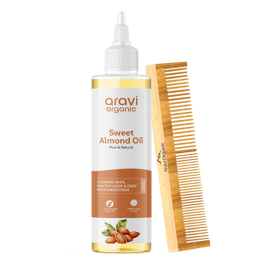 100% Pure Cold Pressed Almond Oil And Neem Wooden Comb