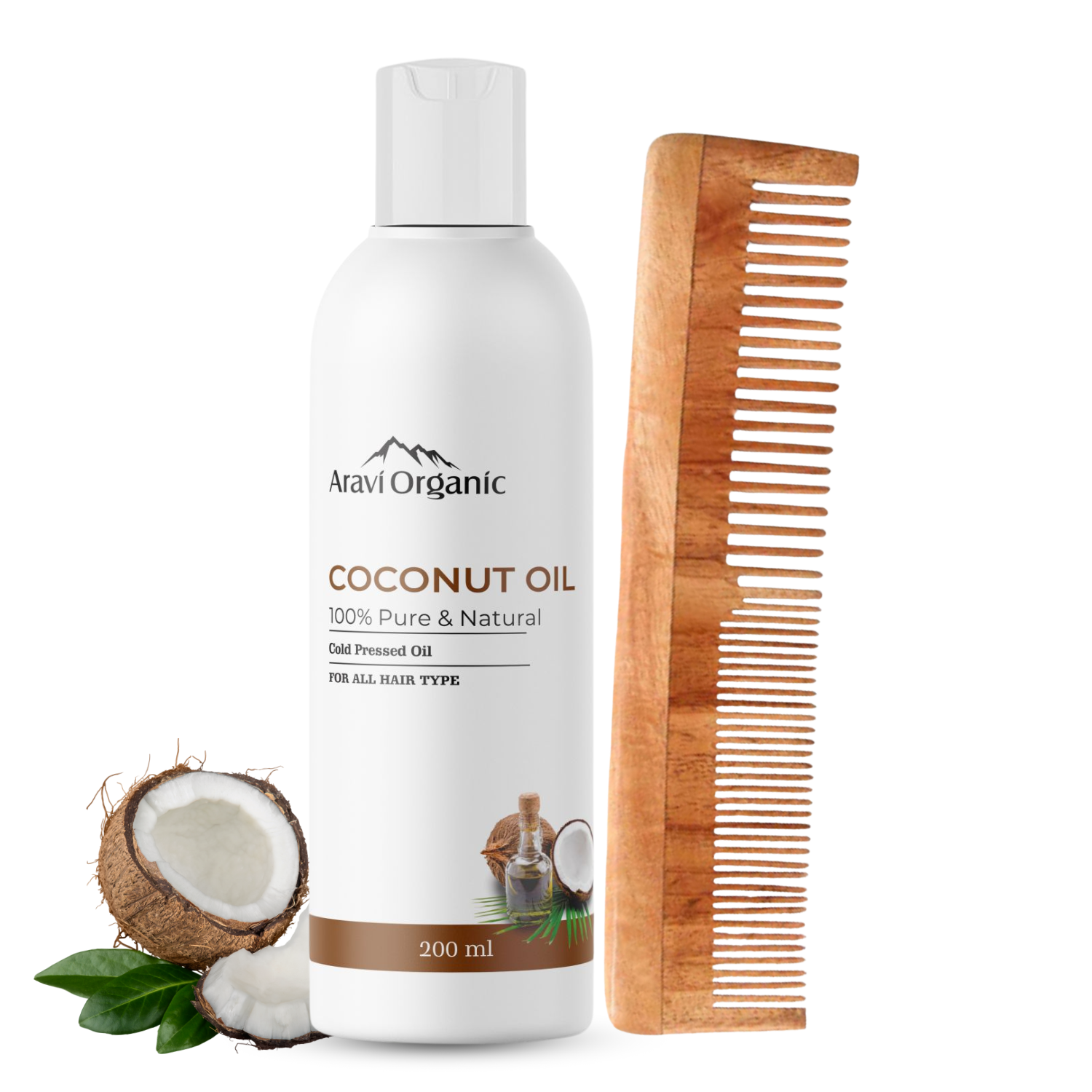 Aravi Organic 100% Pure Coconut Oil with Wood Comb.
