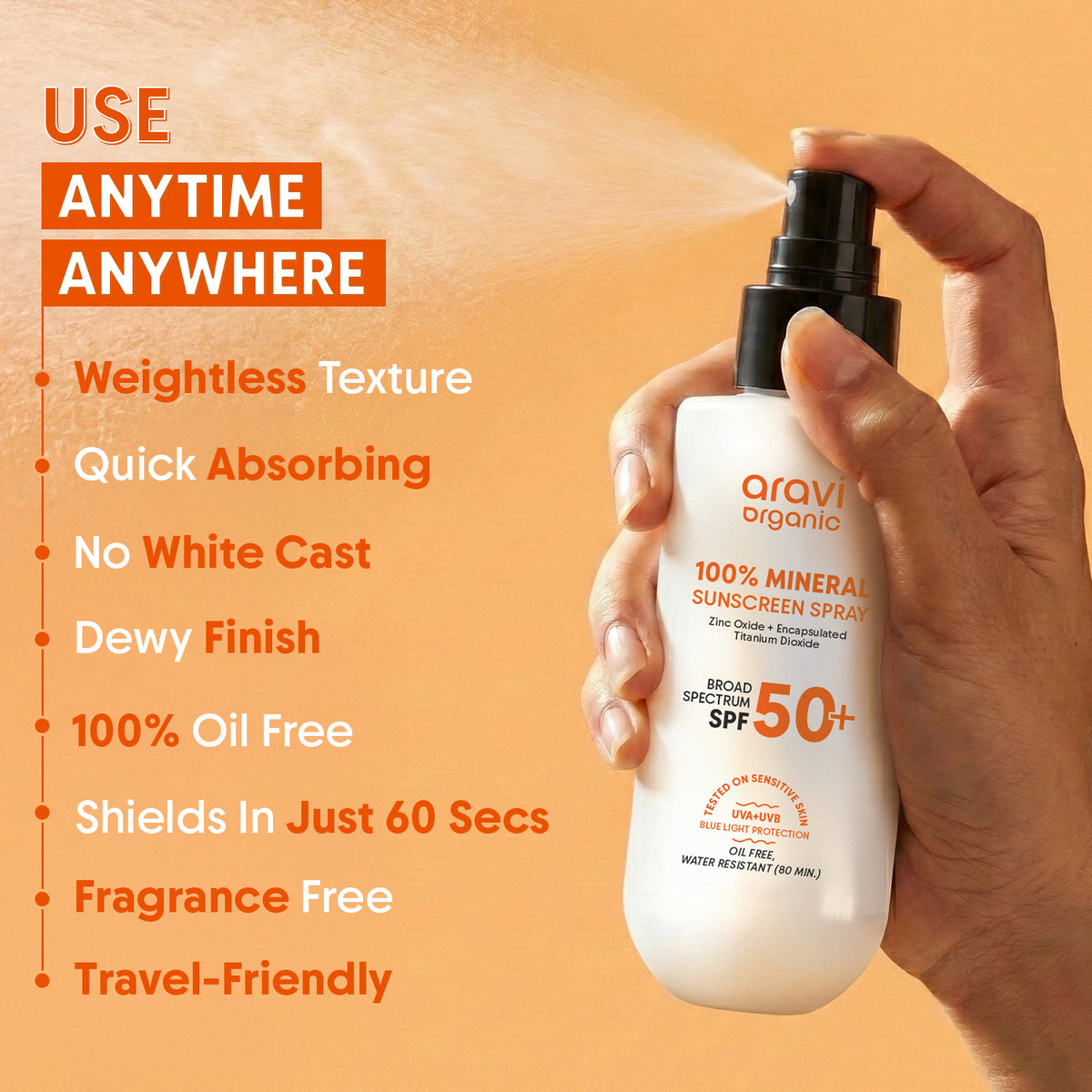 100% mineral sunscreen spray 100ml - Aravi Organic, view 6
