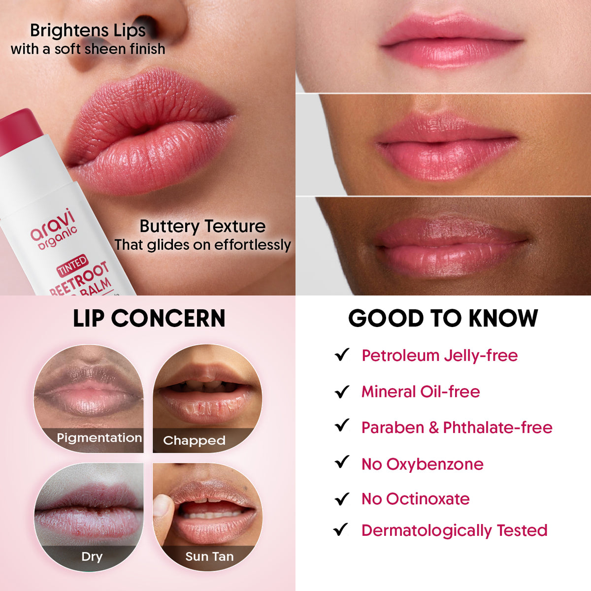 Beetroot tinted lip balm with kojic acid, 5g - Aravi Organic, view 3