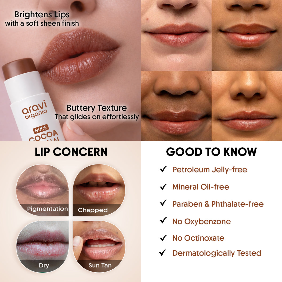 Nude cocoa lip balm with kojic acid, 5g - Aravi Organic, view 4