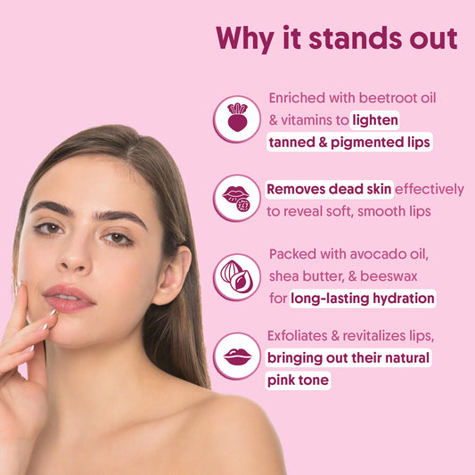 Beetroot Lip Scrub Gently Exfoliates, Brightens & Softens Lips - 15g
