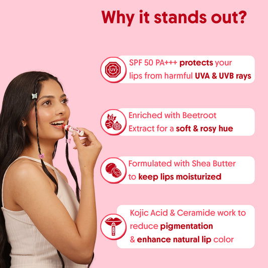 Beetroot Tinted Lip Balm SPF 50 PA++++ For Lip Brightening & Protection - 5g