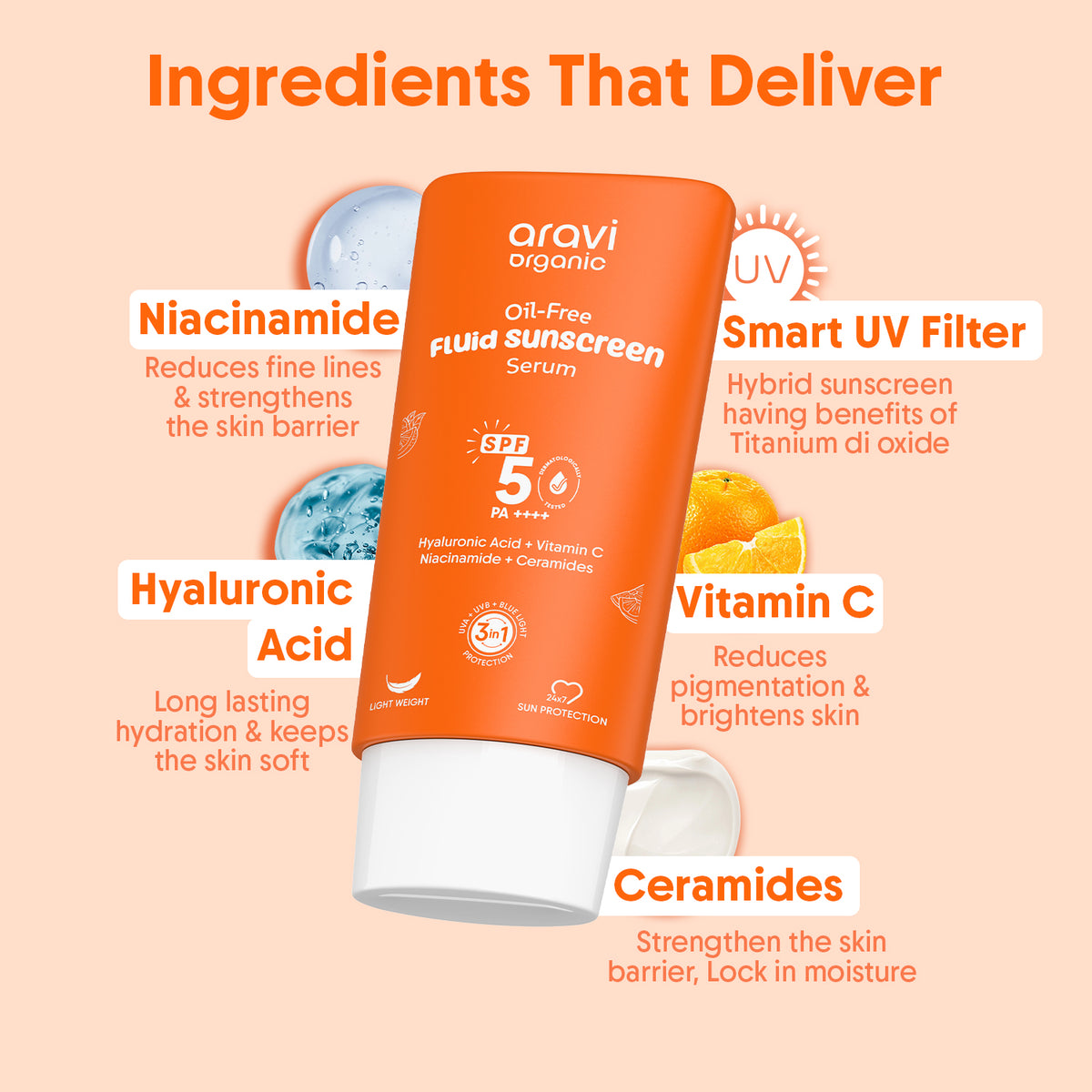 Oil free fluid sunscreen serum 50ml - Aravi Organic, view 5