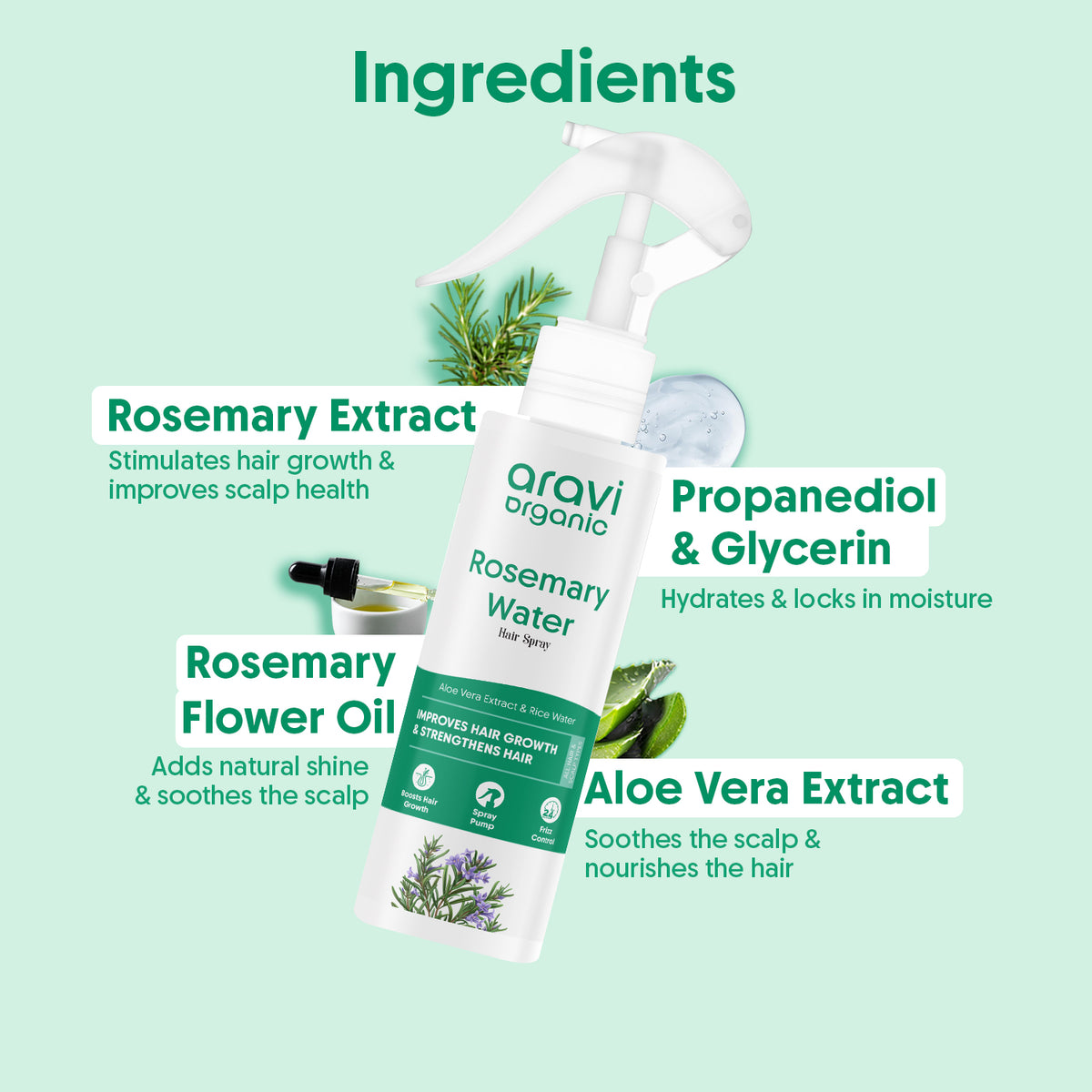 Rosemary oil, shampoo, conditioner and spray combo - Aravi Organic, view 9
