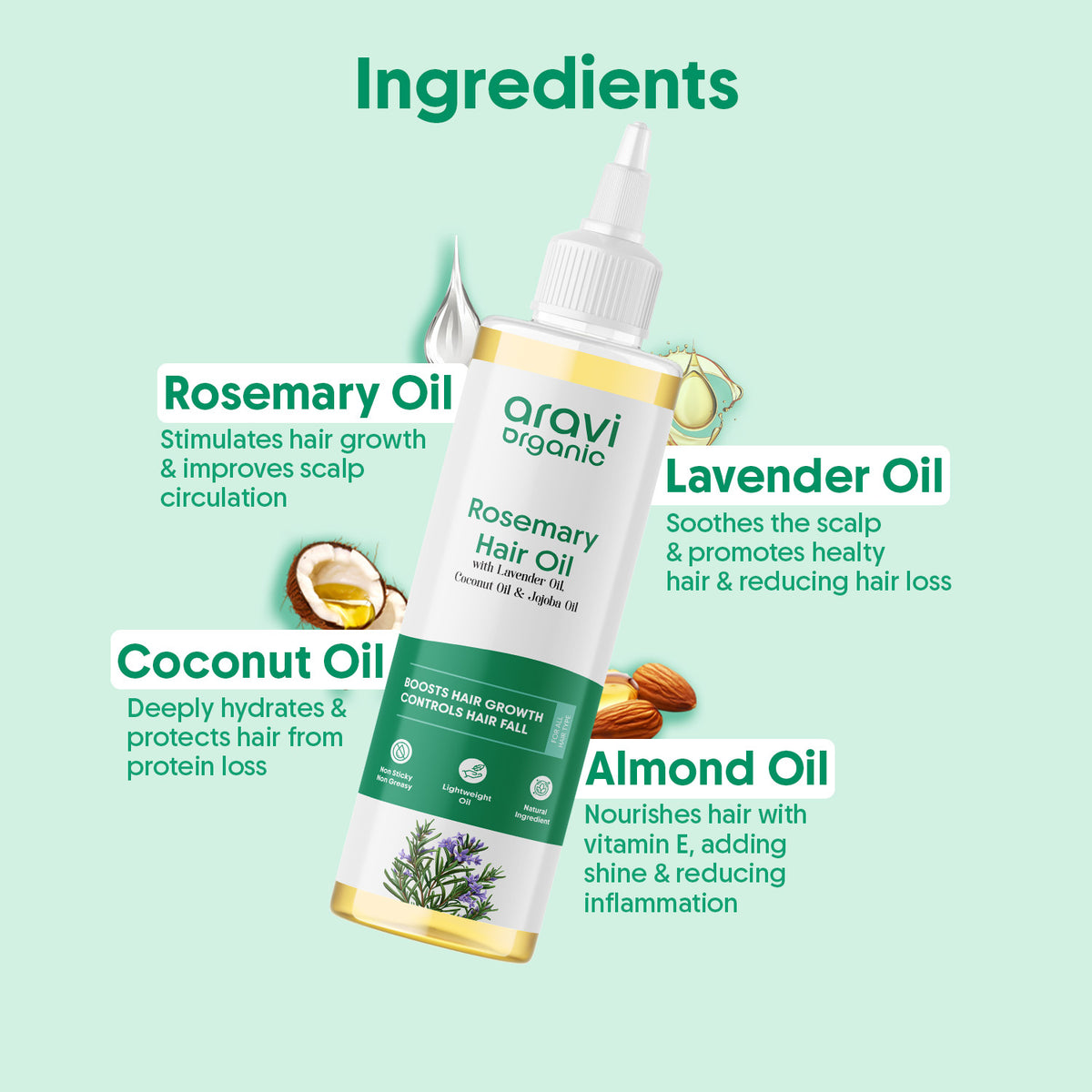 Rosemary lavender hair oil 200ml - Aravi Organic, view 4