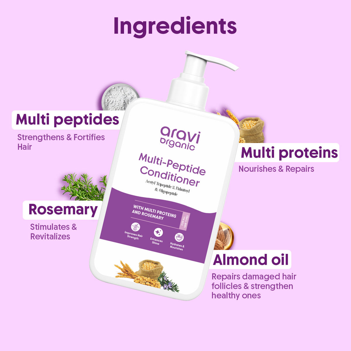 Multi-peptide conditioner 200ml - Aravi Organic, view 4