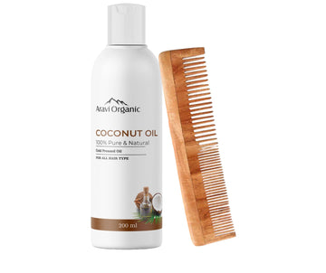 100% Pure Extra Virgin Cold Pressed Coconut Oil with Neem Wood Comb.