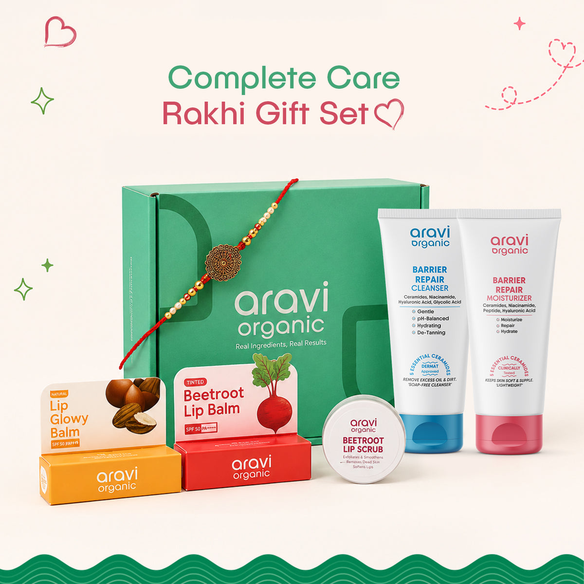 Aravi Organic Rakhi Gift Set for Sister – Skincare Gift Hamper for Women | Raksha Bandhan Gift Set