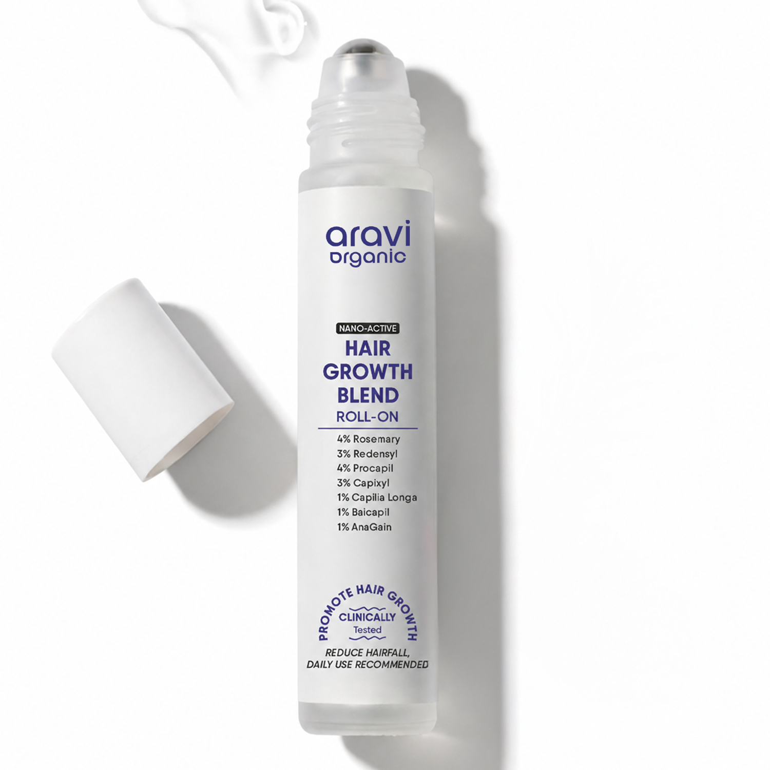 Nano active hair growth serum roll on with 4% rosemary and 3% redensyl by Aravi Organic