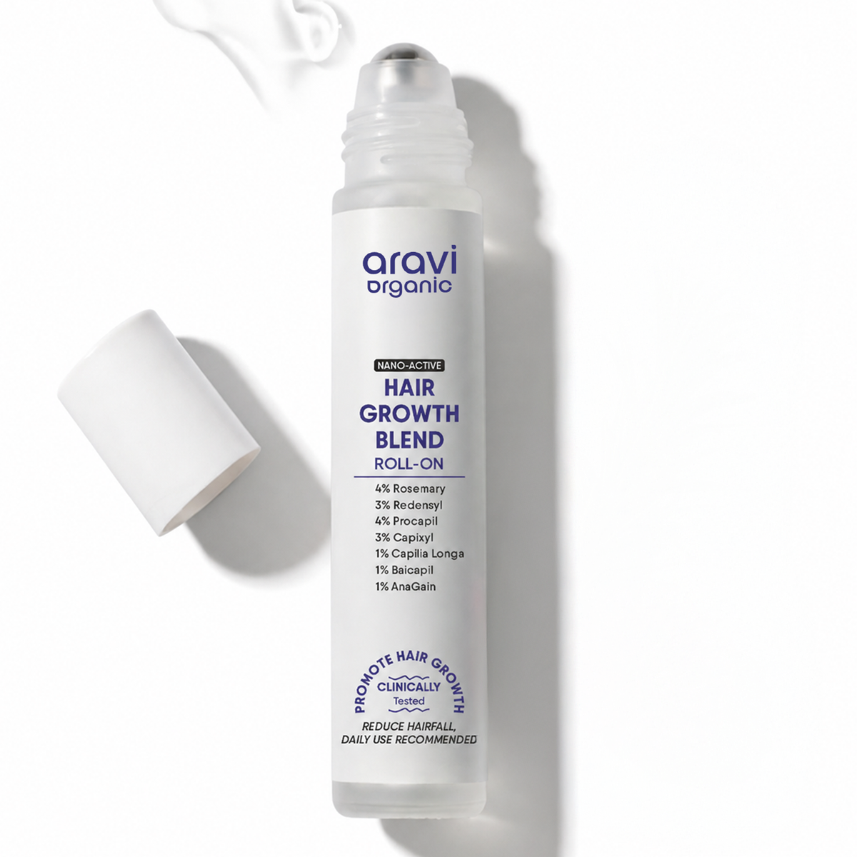 Nano active hair growth serum roll on with 4% rosemary and 3% redensyl by Aravi Organic