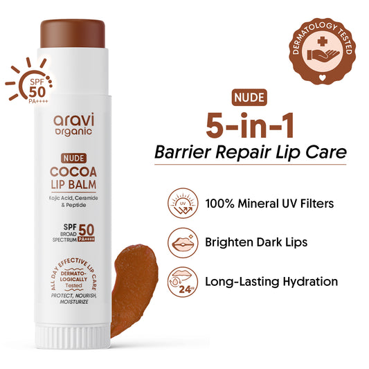 Nude Cocoa Lip Balm SPF 50 PA++++ | Dry & Pigmented Lips | Kojic Acid & Ceramide - 5g