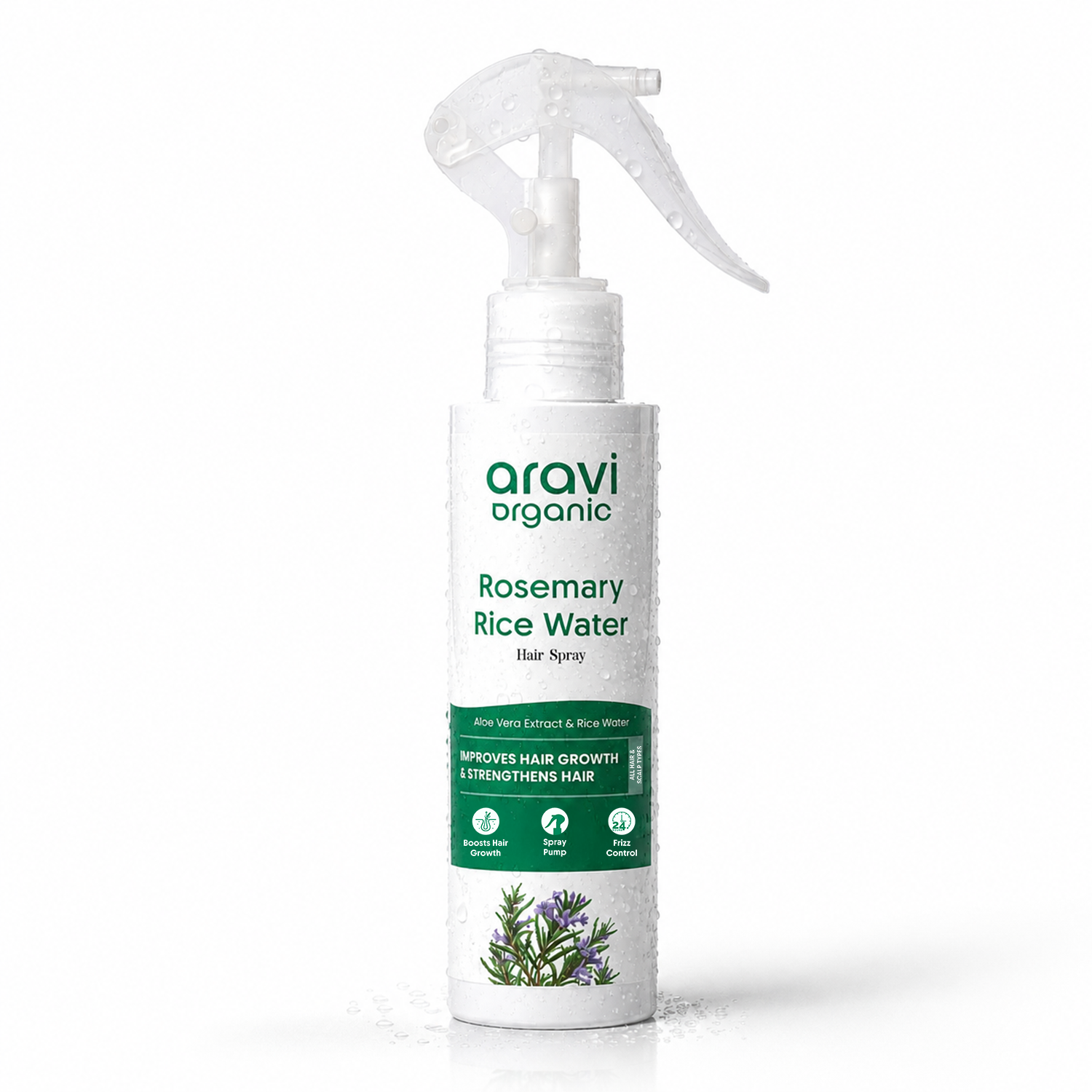 Rosemary rice water hair growth spray, 200ml leave-in mist bottle by Aravi Organic
