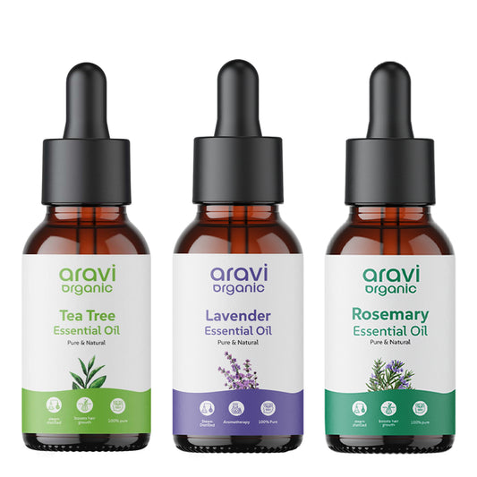 Tea Tree, Lavender and Rosemary Essential Oil Combo Pack.