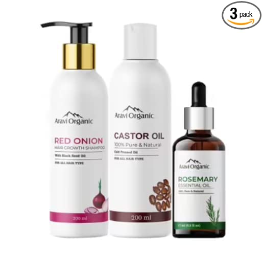 Cold Pressed Castor Carrier Oil And Onion Hair Shampoo & Rosemary Essential Oil Combo