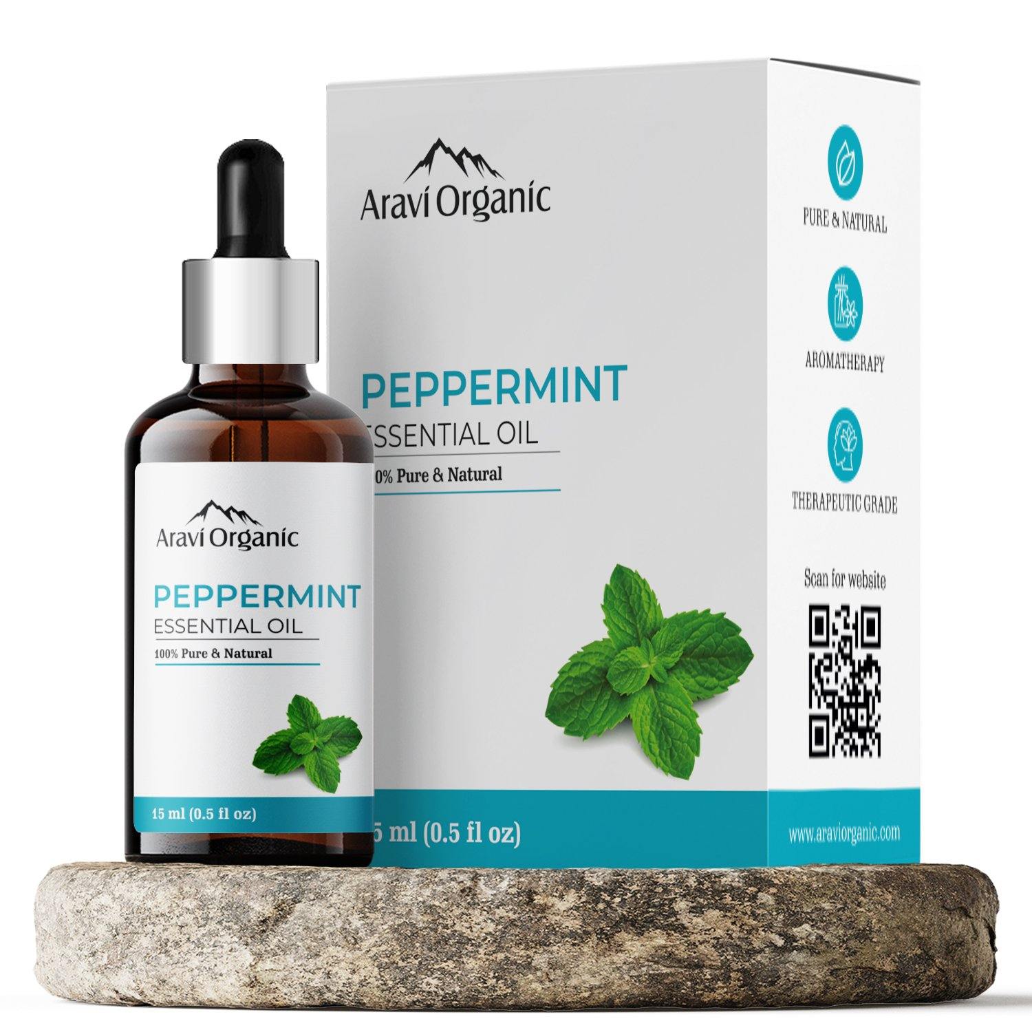 Peppermint Essential Oil | 100% Pure Oil for Diffuser, Hair Growth, Skin, Home Office (15 ml) - Aravi Organic